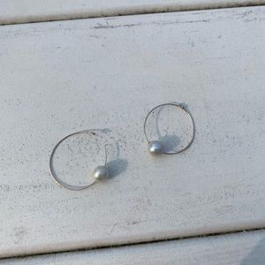 Chan Lu 1.5 inch Floating Pearl Hoops Silver